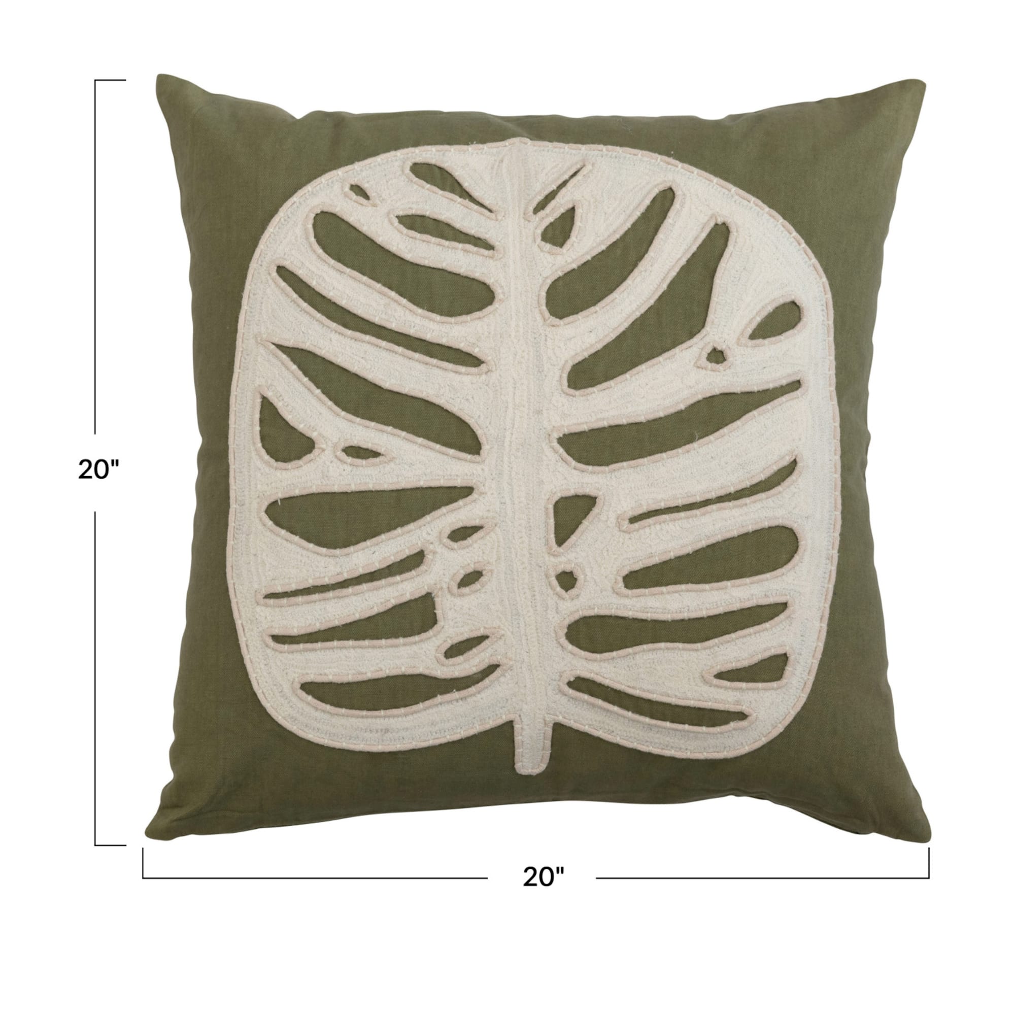 Hello Honey® Green & Cream Embroidered & Applique Leaf Pillow Cover
